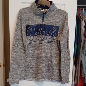 Victoria's Secret PINK Gray and Navy Quarter Zip Pullover Womens Large